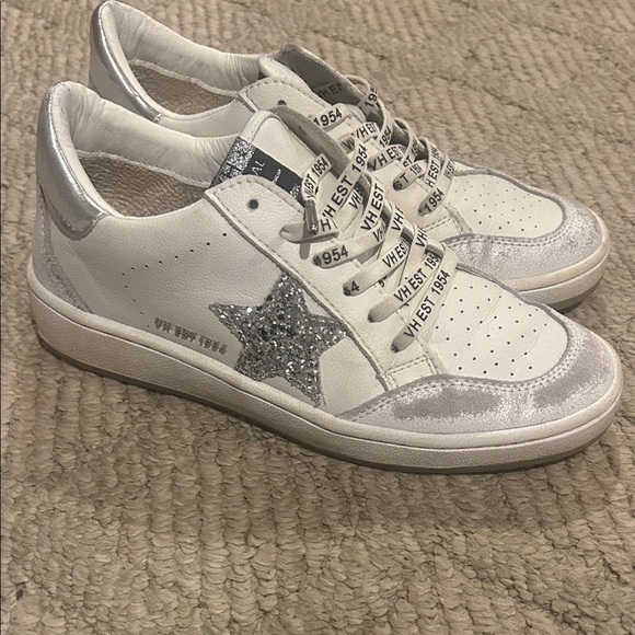 Vintage Havana Women's White and Glitter Silver Sneakers - Picture 3 of 10